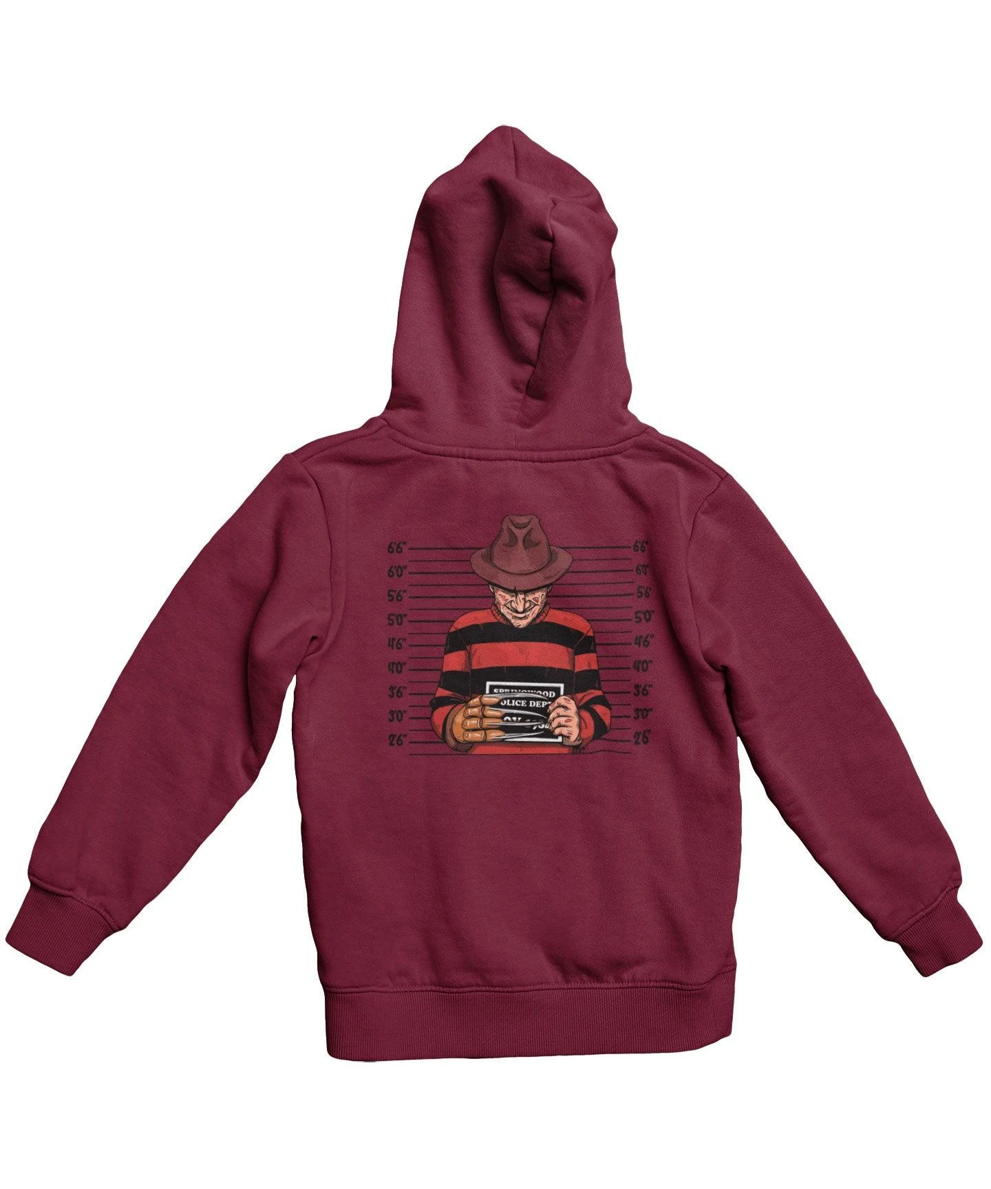 Freddy Krueger Mugshot Horror Film Tribute Adult Back Printed Hoodie 2 Freddy Krueger Mugshot Horror Film Tribute Adult Back Printed Hoodie - Image 2
