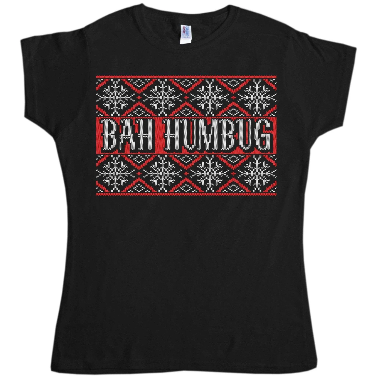 Knitted Jumper Style Bah Humbug Womens Fitted T-Shirt 3 Knitted Jumper Style Bah Humbug Womens Fitted T-Shirt - Image 3