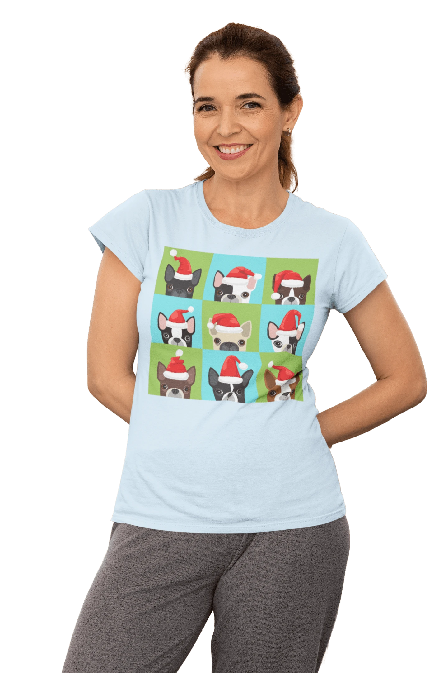 Santa Hat Pugs Christmas T-Shirt For Women 5 Santa Hat Pugs Christmas T-Shirt For Women - Image 5