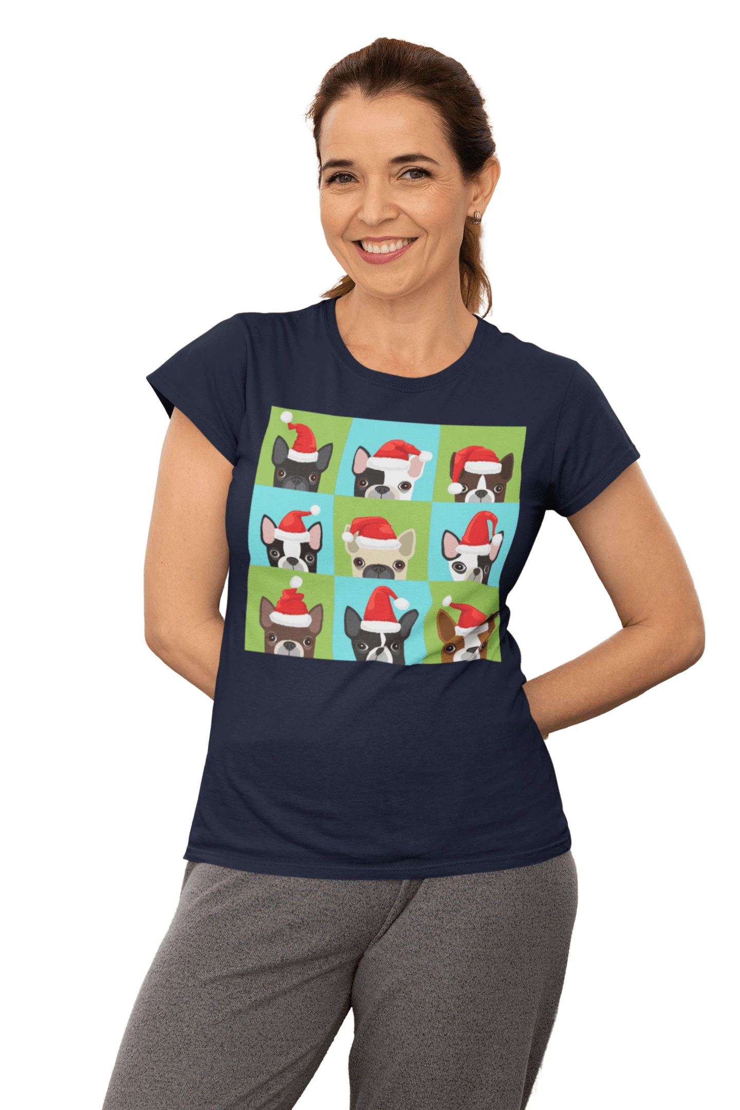 Santa Hat Pugs Christmas T-Shirt For Women 6 Santa Hat Pugs Christmas T-Shirt For Women - Image 6