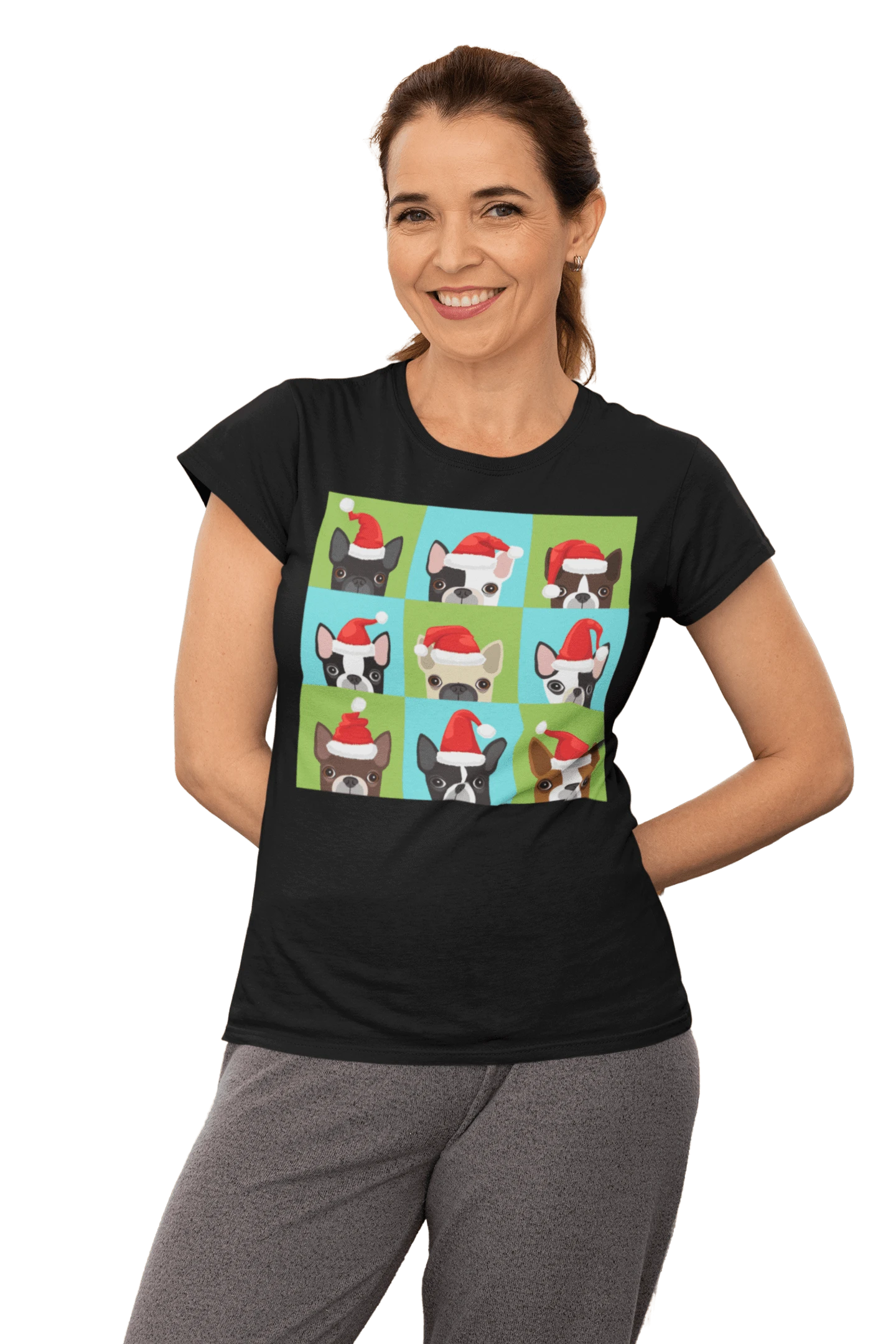 Santa Hat Pugs Christmas T-Shirt For Women 2 Santa Hat Pugs Christmas T-Shirt For Women - Image 2