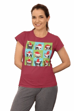 Santa Hat Pugs Christmas T-Shirt For Women