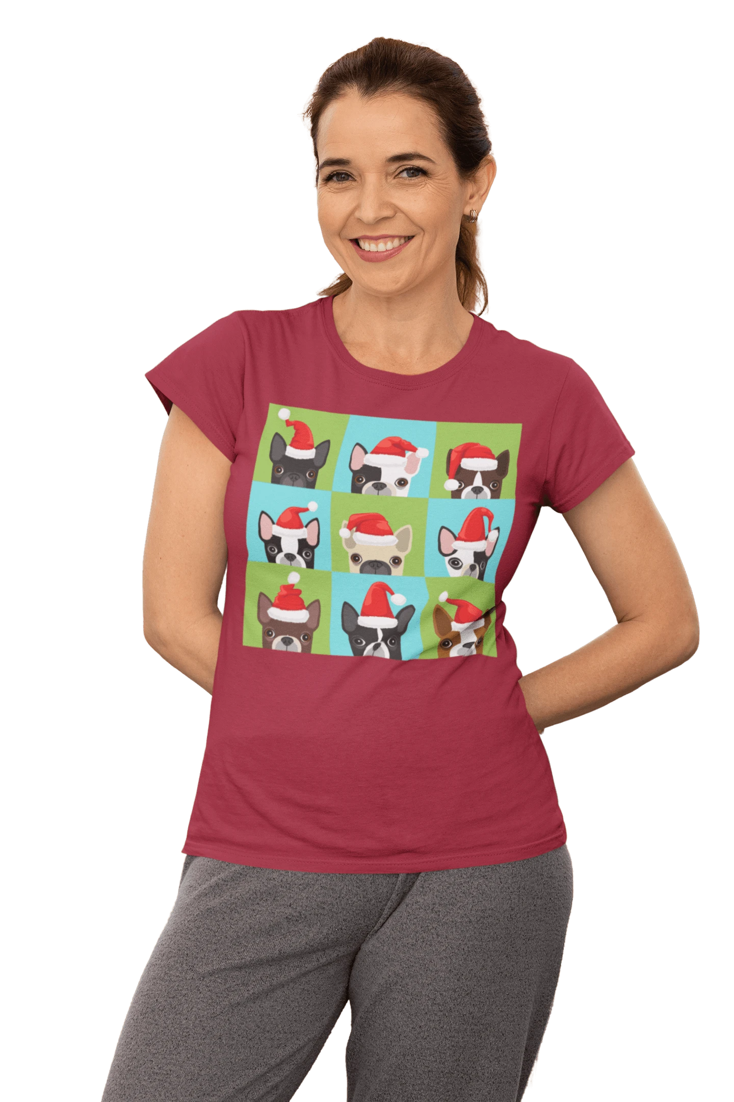 Santa Hat Pugs Christmas T-Shirt For Women 1 Santa Hat Pugs Christmas T-Shirt For Women