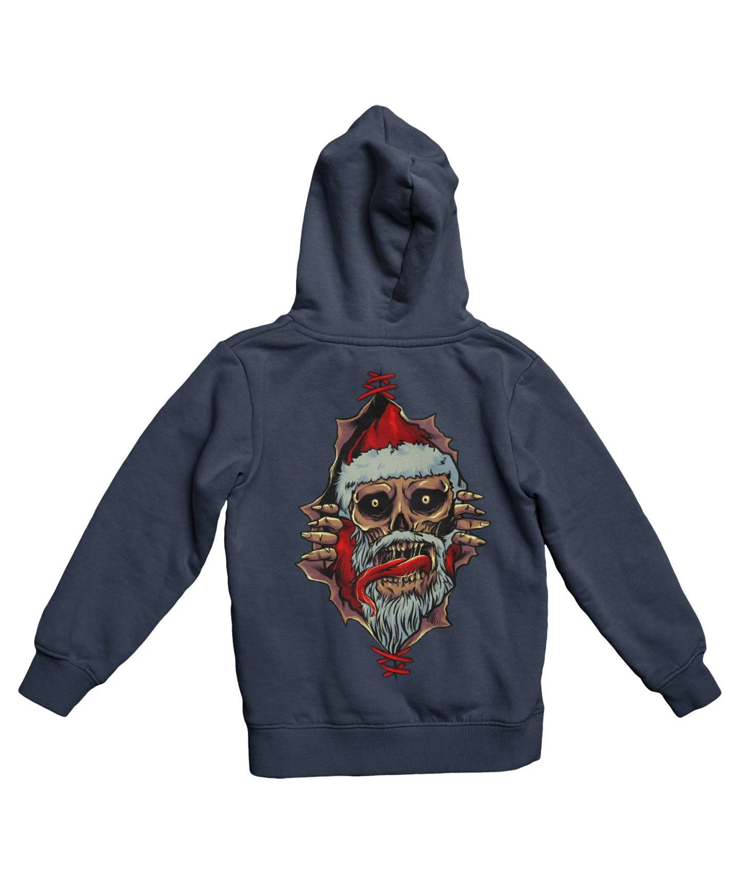 Skull Santa Peek-A-Boo Back Printed Christmas Hoodie 4 Skull Santa Peek-A-Boo Back Printed Christmas Hoodie - Image 4