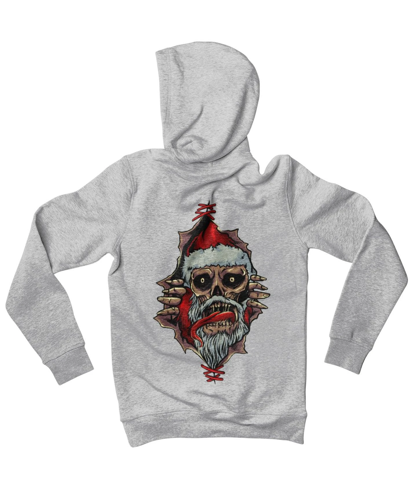 Skull Santa Peek-A-Boo Back Printed Christmas Hoodie 1 Skull Santa Peek-A-Boo Back Printed Christmas Hoodie