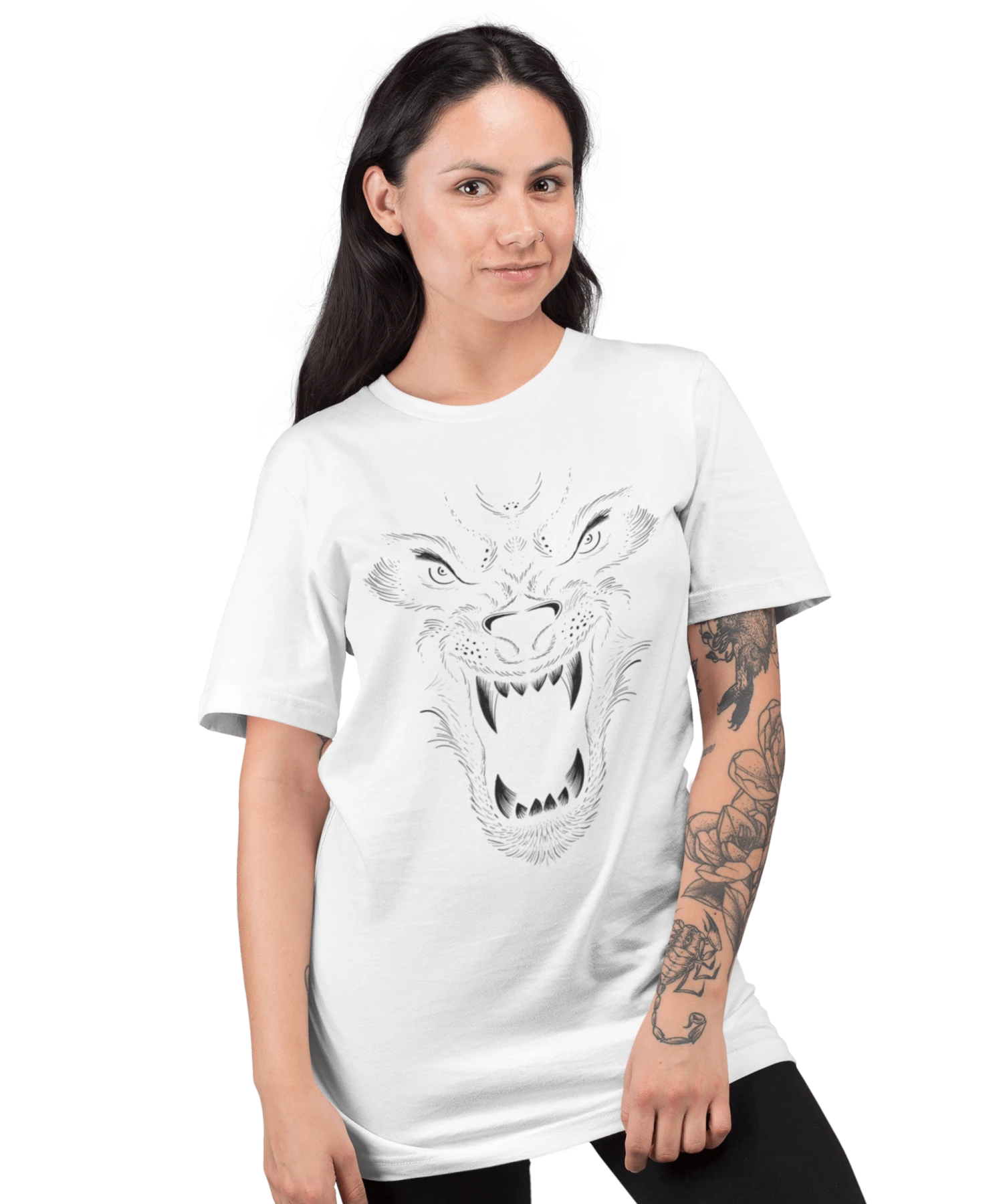 Wolf Face Tattoo Design Adult Unisex T-Shirt 2 Wolf Face Tattoo Design Adult Unisex T-Shirt - Image 2